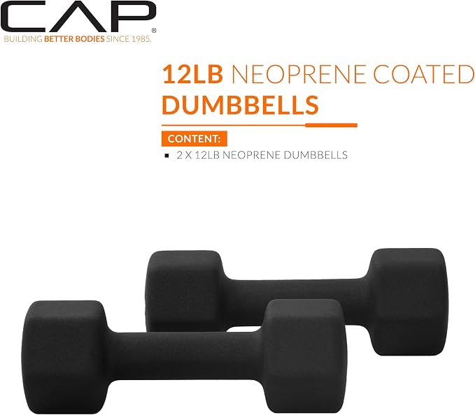 CAP Barbell Neoprene Dumbbell Weights Pairs & Sets | Black