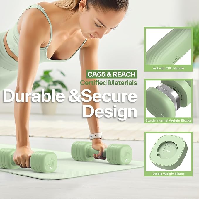 Adjustable Dumbbell Set of 2: Sportneer 4 in 1 Free Weights Dumbbells Set for Women, Hand Weights for Women at Home, Available in 5 lb × 2 and 10 lb × 2 Sets with Soft Rubber Handle for Home Gym Exercise Training