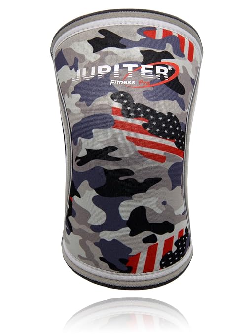 Jupiter Elbow Sleeves (1 Pair) Support & Compression for Weightlifting, Powerlifting, Tennis, Basketball - 5mm Neoprene Sleeve Perfect for Both Men & Women (2X-Large, Grey Camo+)