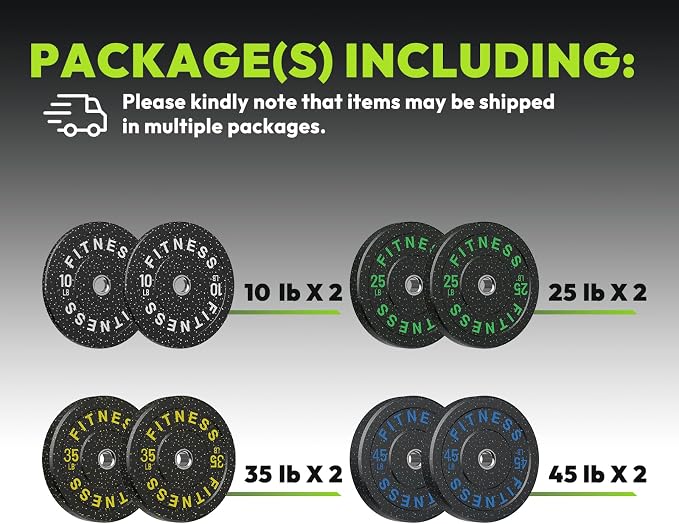HANDBODE 2-Inch Weight Plates High Bounce, Olympic Bumper Plate Set 45/100/160/190/260/300lb, Colored Weight Plates Set for Home Gym, Barbell Weights Rubber Strength Training Plate for Weight Lifting