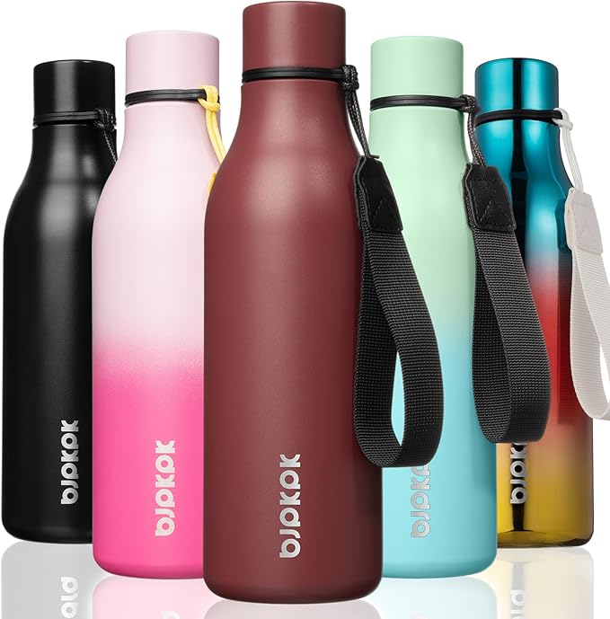 BJPKPK 18oz Insulated Water Bottle, Stainless Steel Bottle with Carry Strap | Keep Cold & Hot Vacuum Insulation, Leak-Proof BPA-Free Design, Slim Bottle Fits Most Cup Holders for Gym, Office & Travel