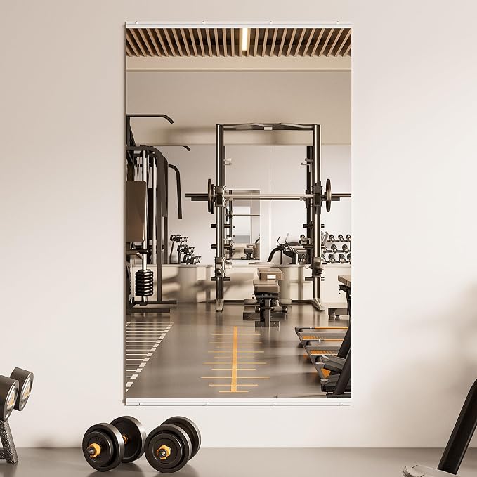 TETOTE Home Gym Mirror 60" x 36" - 1PC Large Tempered Glass Workout Mirrors for Home Gym, Exercise Fitness Wall Mounted Frameless Full Length Mirror for Garage, Dance Studio, Yoga, Living Room