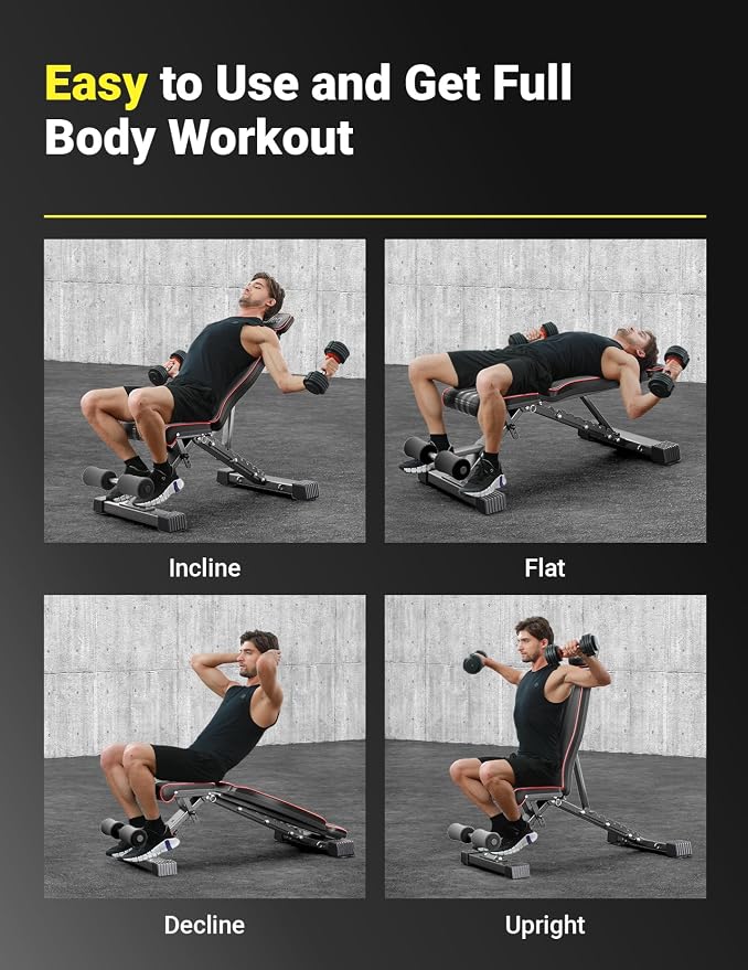 YOLEO Adjustable Weight Bench with Bench Press Stand, Foldable Workout Bench with Extended Head/Elbow Pad(for Users up to 7')