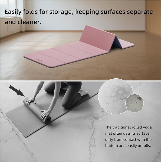 LVME Foldable Yoga Mat, 71"x24"x1/3" Thick(8mm), Non Slip Exercise Mat | SGS Certified POE, Fitness Travel Mat, Easy To Store, Foldable for Exercise, Yoga, Pilates, Home Workouts