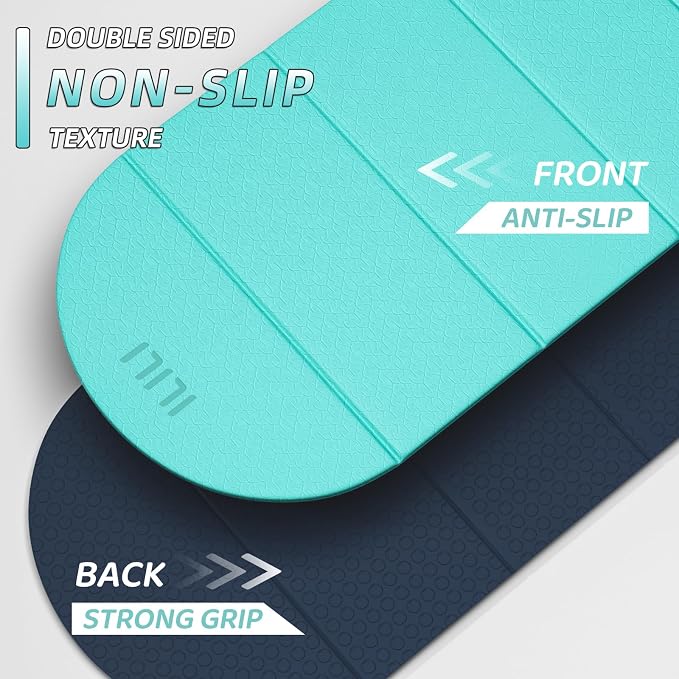 ILILI Foldable Yoga Mat-Semicircular, 10mm Thick, TPE Material, Extra Long 75"L x 26"W, Soft and Comfortable Folding Oval Mat 0.4 Inches, Easy to Carry and Store, 190*66cm Portable Multi-Functional Use for Yoga, Home Exercise & Outdoor