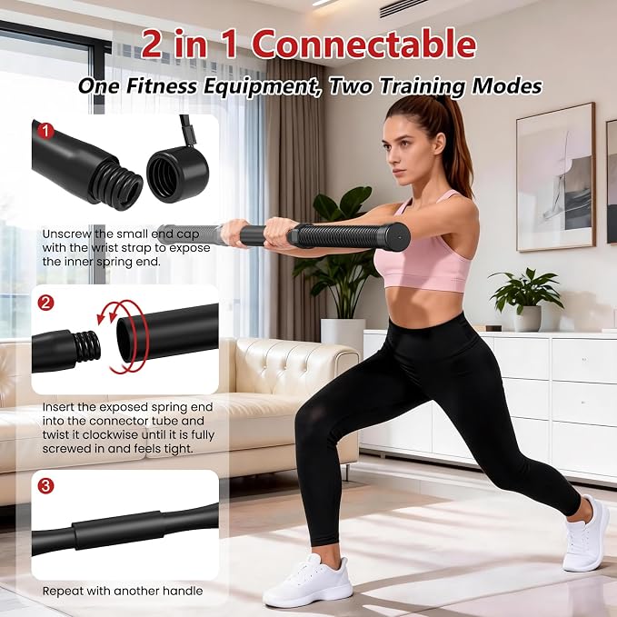 DERACY Pair of 2-in-1 Cordless Battle Ropes, Ropeless Battle Ropes for Home Gym, Portable Battle Rope, Home Workout Equipment for Men Women (Black)