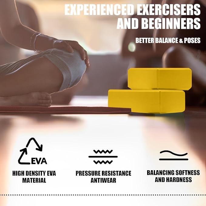 Septo 2 Pcs Yoga Blocks, 9x6x3 Inch Foam Blocks for Pilates | High density EVA foam Yoga Props lightweight non-slip surface for meditation stretching balance training