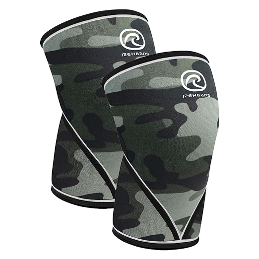 Rehband Classic 7mm V Knee Sleeve for Weightlifting, Competition Grade Powerlifting Knee Sleeve, Compression Sleeve for Crossfit, Squats, Gym & Heavy Lifts, Colour:Camo - 1 Pair, Size:Small