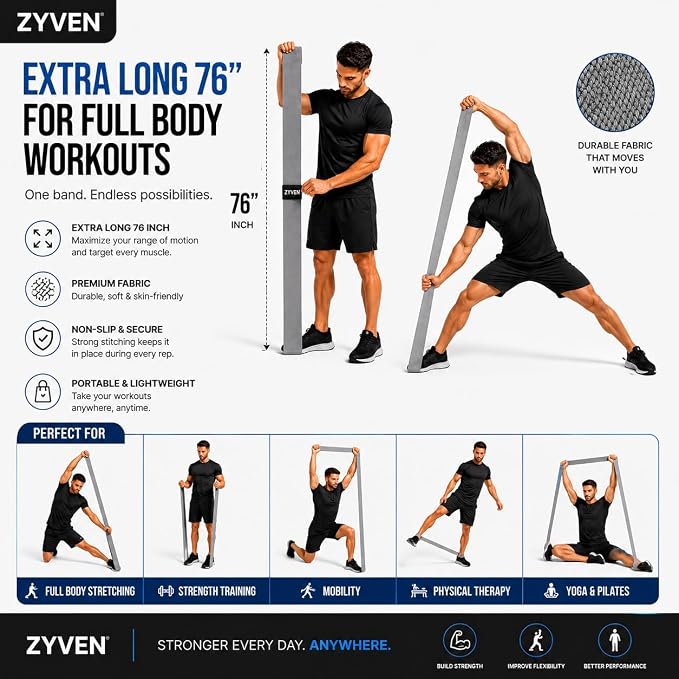 76 Inch Fabric Resistance Band for Working Out, Extra Long Resistance Band for Strength Training, Mobility & Stretching, Non Slip Heavy Duty Exercise Band for Yoga, Home Gym, Athletes