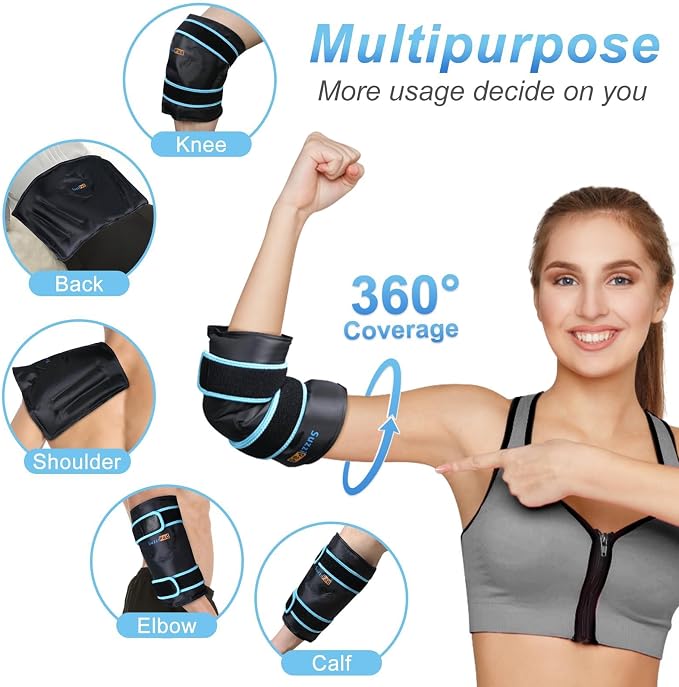 SuzziPad Forearm & Elbow Ice Pack Wrap, Reusable for Tennis & Golf，Black | Wearable & Reusable Cold Compression Sleeve for Arm, Tennis & Golfers Elbow, Tendonitis & Post-Surgery Recovery, 2 Pack