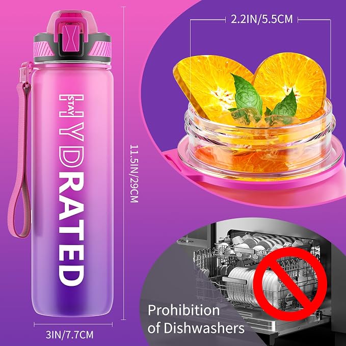 QLUR Water Bottle with Straw, 32oz Motivational Water Bottles with Time Marker to Drink, Tritan BPA Free, 1L Sports Water Bottle with Carry Strap LeakProof for Women Gym Fitness Outdoor (1 Pack)