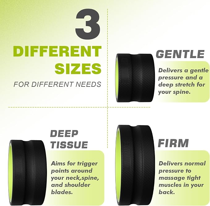 Back Roller Wheel - 3 Pack Yoga Foam Roller for Physical Therapy & Back Stretcher, Deep Tissue Massage for Pain Relief & Stretching | Green.