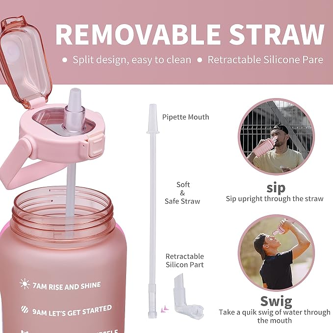 ST-YIBEN 64oz,100oz,128oz Large Motivational Water Bottle with Time Marker, Leakproof & BPA Free Half Gallon Big Water Bottle with Straw Handle Tritan Frosted Water Jug for Gym,Fitness,Outdoor Sports