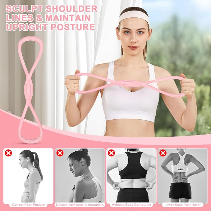 Figure 8 Resistance Band: Resistance Bands with Handles for Working Out - 8 Shaped Resistance Bands for Women - Exercise Bands for Arms - Fullbody Yoga Pulling Rope