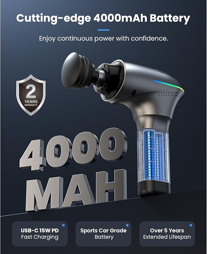 BOB AND BRAD A2 Ultra Heated Massage Gun with Red Light & Infrared Heat | FSA-HSA Eligible Pro Percussion Muscle Massager for Athletes & Full Body Pain Relief with Case, Force Sensor, Birthday Gifts