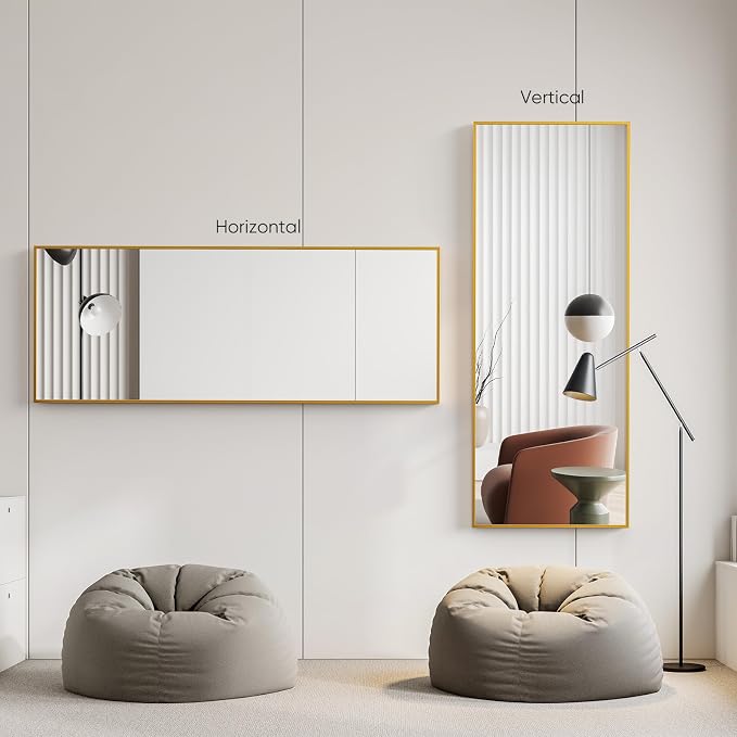NEWBULIG 71"x26" Full Length Mirror, Full Body Standing Mirror, Gold | Leaning or Standing, Tempered Glass, Aluminum Alloy Thin Frame Floor Stand for Bedroom, Cloakroom