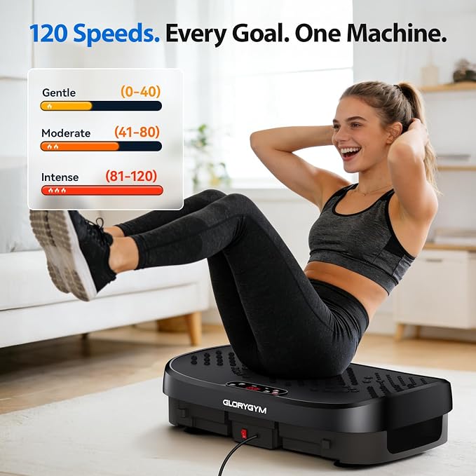 Vibration Plate Exercise Machine for Body Shaker Machine & Weight Loss, Shake Plate with Resistance Bands, 120 Speed Levels, Remote Control, Full Body Workout, Compact Home Gym Equipment