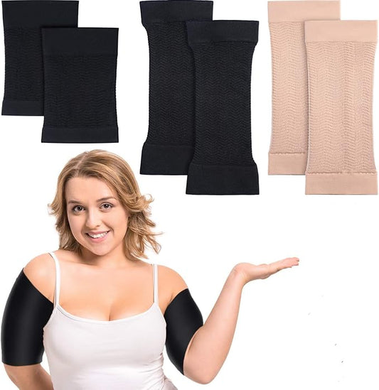 2 Pair Upper Arm Compression Sleeves, 1 Pair Calf Sleeves, Plus Size Women | Flabby Arm Slimmer, Arm Shaper Wraps, Snug Fit, Slimming Look