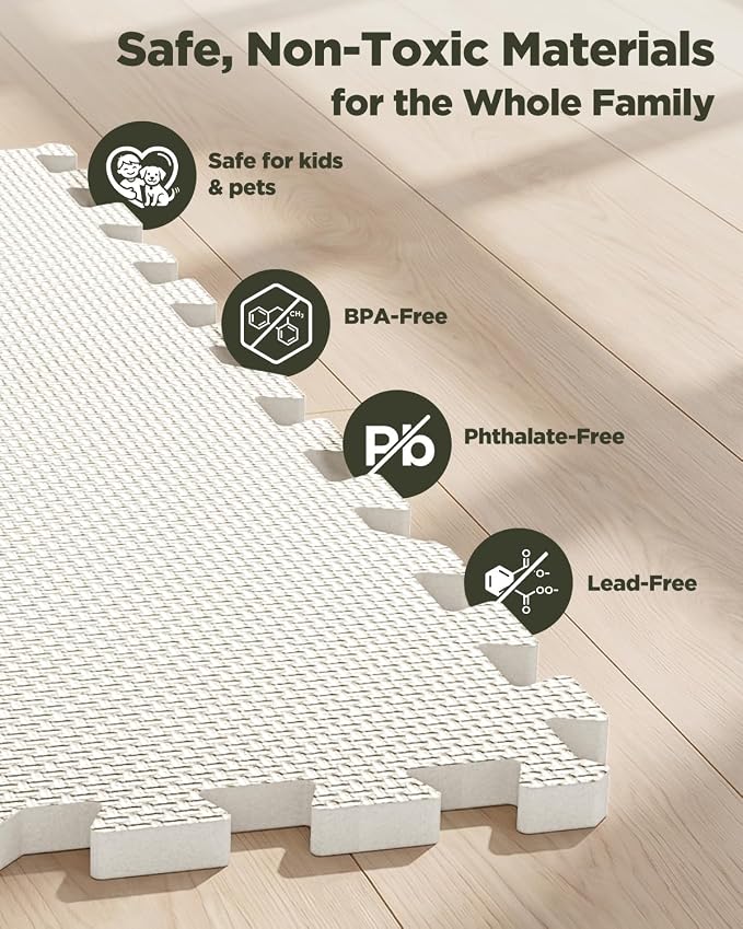 1/2" Thick 12 Pcs 48 Sq Ft EVA Foam Puzzle Exercise Mats, High-Density Interlocking Foam Floor Tiles for Home Gym, Gym Mat for Workout Equipment & Direct Exercise, Floor Padding for Kids