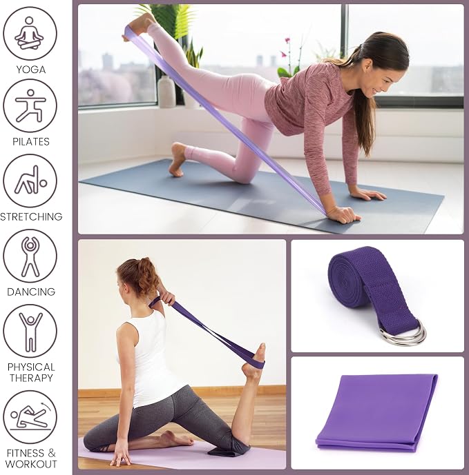 Foldable Yoga Mat and Blocks Set for Women with 2 Pack Yoga Blocks and Strap,Thin Non Slip Pilates Mat with Bag, Home Workout Equipment Essentials Starter Kit for Beginners Full Body Toning