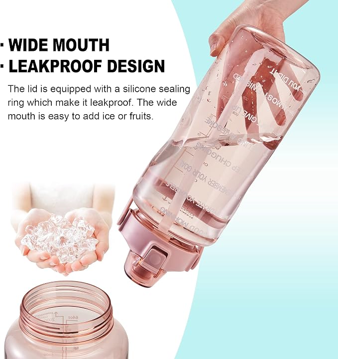 EYQ 64oz/128oz Leakproof Free Drinking Water Bottle with Motivational Time Marker BPA Free for Fitness, Gym and Outdoor Sports