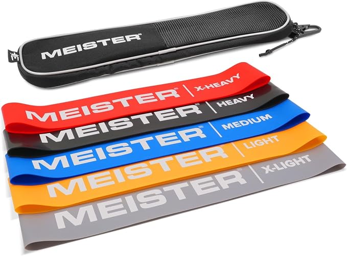 Meister Mobility Resistance Bands for Exercise, Stretching & Physical Therapy w/Carry Case - Set of 5 Loop Bands