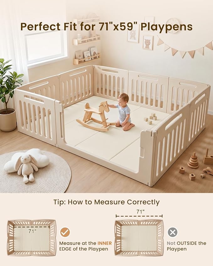 SEPARO Foldable Baby Play Mat,Vegan Leather 71x59 Baby Mat for Floor,Beige | Trifold Waterproof Playmat for Babies,Soft Foam Tumbling Mat,Wipe-Clean&Non-Slip Outdoor Mats,Playmate for Baby Tummy Time