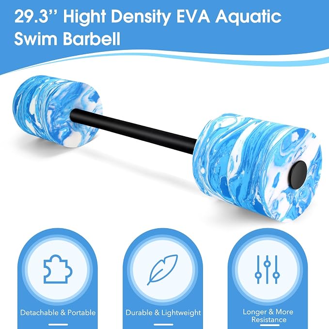 29.3’’Aquatic Exercise Equipment Swim Barbell High Density EVA Foam Pool Swim Dumbbell with Water Exercise Discs Aquatic Fitness Equipment for Adults