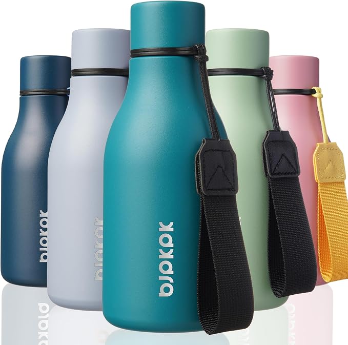 BJPKPK 12oz Insulated Water Bottle, Stainless Steel Bottle with Carry Strap | Keep Cold & Hot Vacuum Insulation, Leak-Proof BPA-Free Design, Slim Bottle Fits Most Cup Holders for Gym, Office & Travel