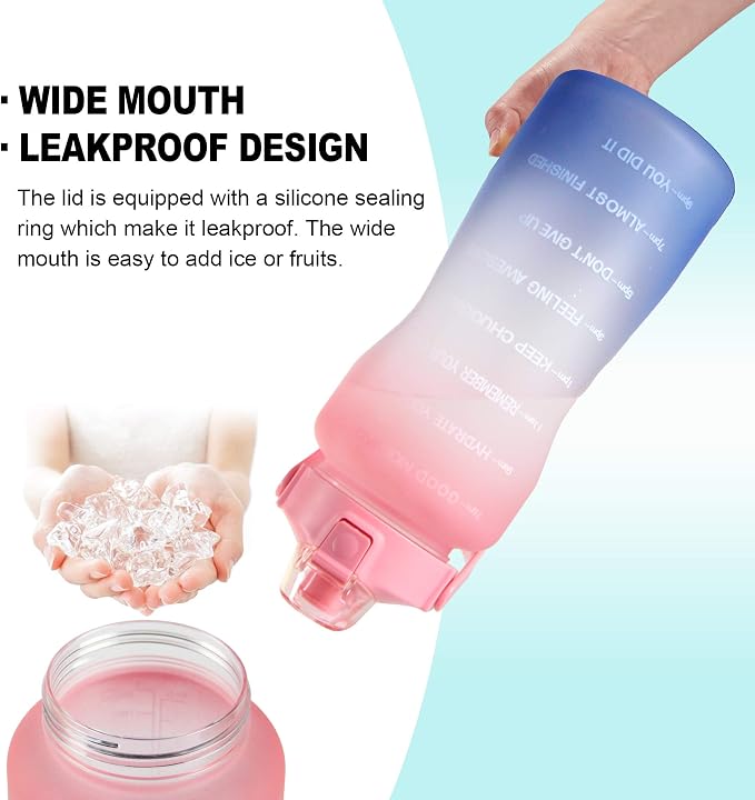 EYQ 64oz/128oz Leakproof Free Drinking Water Bottle with Motivational Time Marker BPA Free for Fitness, Gym and Outdoor Sports