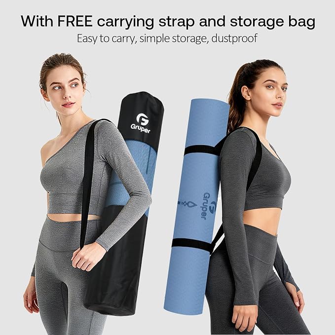 Gruper Yoga Mat Non Slip TPE Extra Wide Yoga Mat with Alignment Mark, 72"L x 32"W x 0.32"/0.24"Th (183cm x 80cm x 8mm/6mm), Anti-Tear Exercise Mat with Carrying Strap and Bag, Workout Mats for Yoga, Pilates