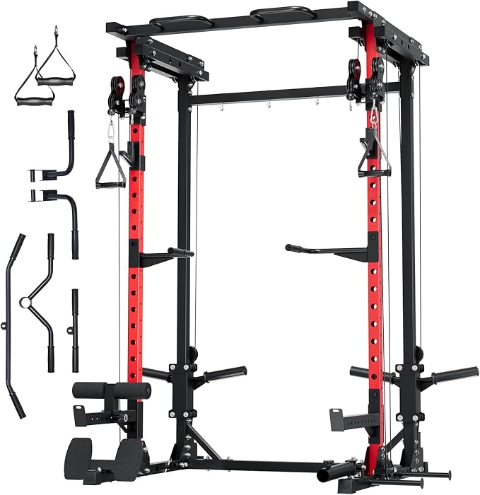 MAJOR FITNESS Drone3 Power Rack, 2500lbs Multi-Function Home Gym Squat Rack with Dual Pulley System, Pull-Up Bar & J-Hooks, Heavy-Duty Steel Frame for Maximum Stability & Strength Training
