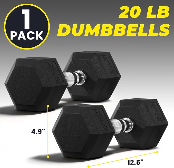 HulkFit Rubber Coated Hex Dumbbells, Anti-Roll Hand Weights Set of 2, Non-Slip Ergonomic Handle Low Odor for Home Gym