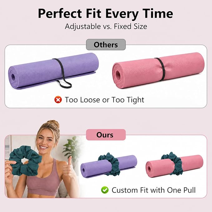 Yoga Mat Scrunchie Yoga Mat Strap Carrier Pilates Mat Holder | Holds Your Yoga Mat in Style, Adjustable & Stretchy Yoga Mat Band, Fits Most Standard Yoga Mats (mat not included),Yoga Gifts