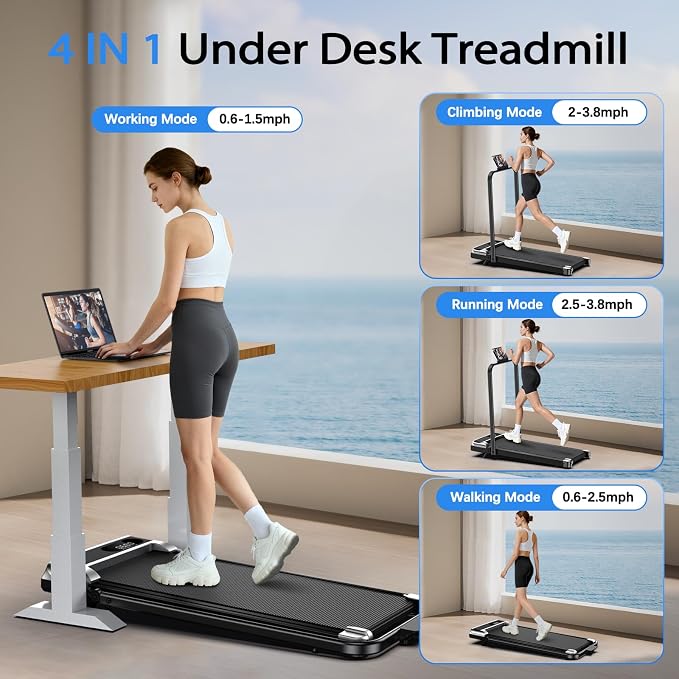 Walking Pad Treadmill for Home - 3.0HP Tread Mills with with 9% Incline, Compact Walk Pad Running Machine Handle Bar Indoor Foldable for Small Spaces Under Desk Office