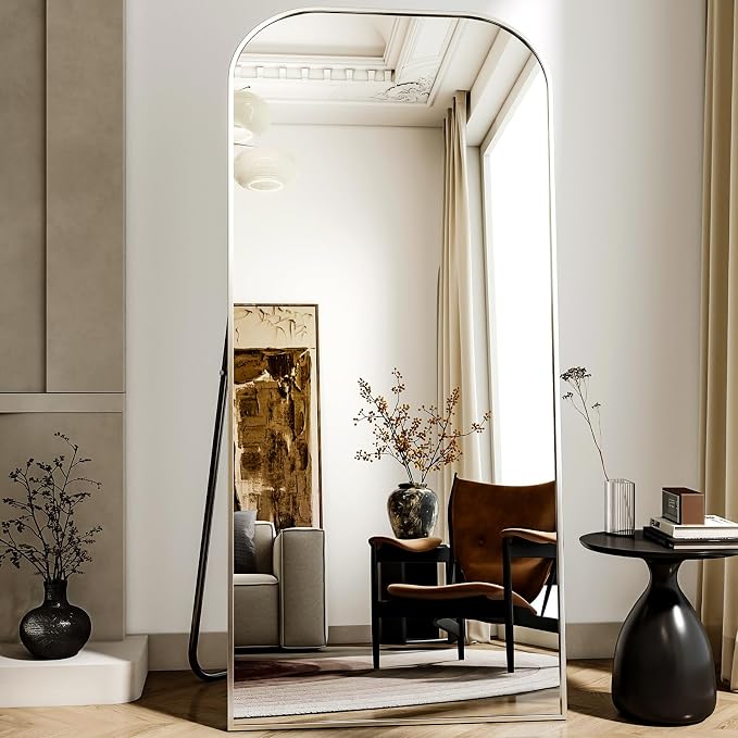 XRAMFY Full Length Mirror, 71"x28" Floor Mirror Freestanding, Arched Floor Standing Large Mirror Full Body Mirrors with Stand for Bedroom, Hanging Mounted Mirrors for Living Room, Silver