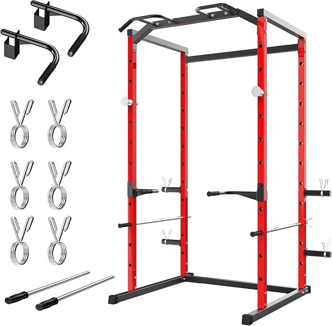 GarveeLife Compact Power Cage for Home Gym, 1100 LB Capacity Power Rack with Pull-Up Bar, Dip Station, Safety Bars & Weight Plate Storage, Squat Rack for Garage Gym