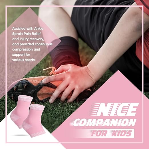 Tarpop 3 Pair Ankle Compression Sleeves for Kids Ankle Brace Compression Sleeves Foot Arch Sock for Girls Sports Running Dance Fitness Gymnastics(Pink,Small)
