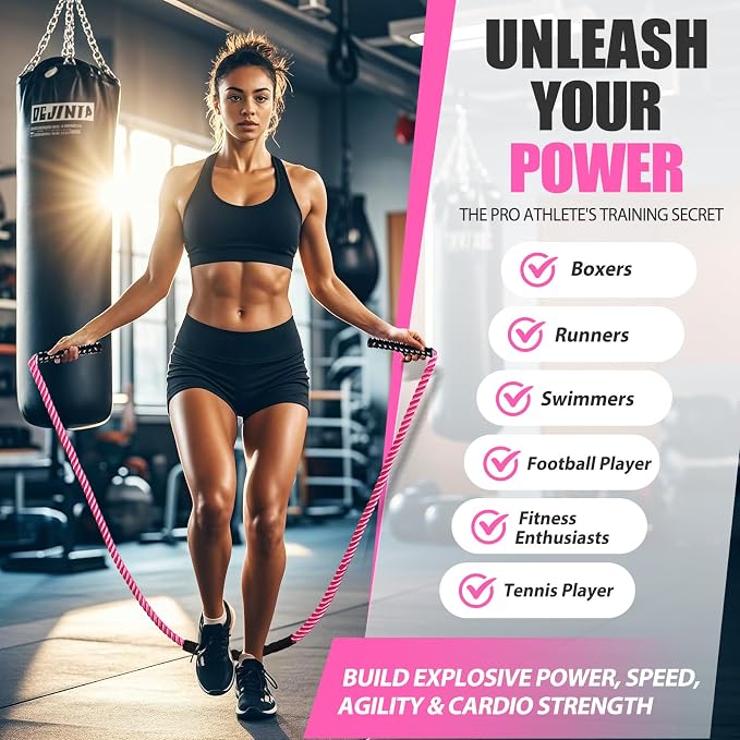 KUZARO Jump Rope, Weighted Jump Rope for Women, Heavy Jump Ropes for Fitness, Home Gym Exercise Equipment, Adult Skipping Rope for Improve Strength, Weight Loss, Boxing Training,Total Body Workout Equipment