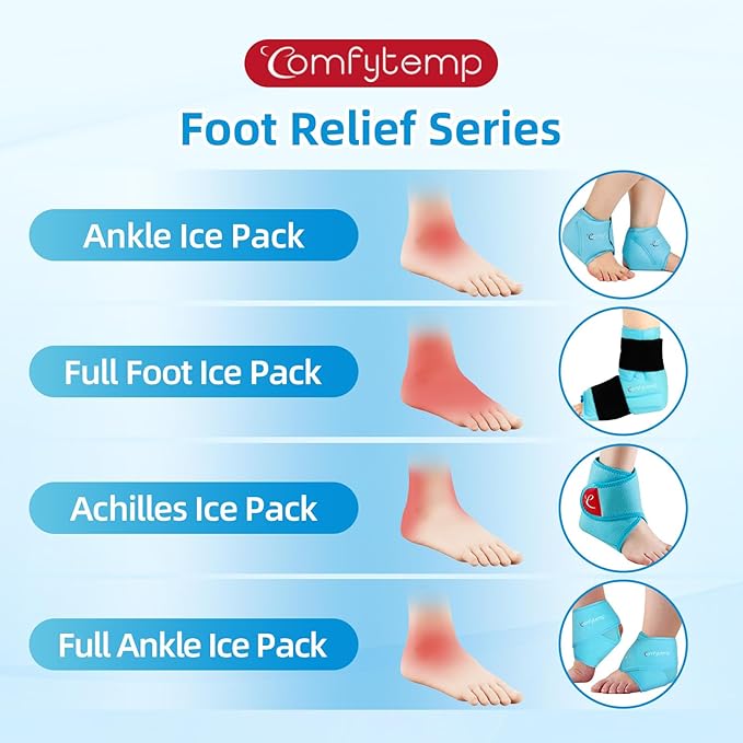 Comfytemp Ankle Ice Pack Wrap for Plantar Fasciitis, Swelling, Foot Pain Relief, FSA Eligible HSA, Gel Packs for Injuries Reusable, Hot Cold Compress for Achilles Tendonitis, Sprained Ankles, 2 Packs | FSA Eligible HSA, Gel Ice Packs for Injuries Reusa...