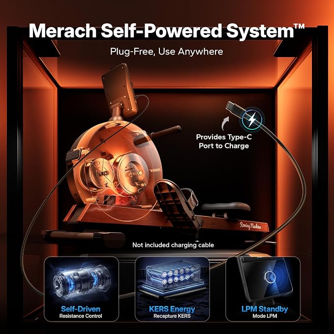 MERACH Pro-Grade Rowing Machines for Home, Smart Magnetic Rowing Machine with Self-Generation, Double Resistance and 400 LBS MAX Load, Wooden Tracks for Silent Sliding