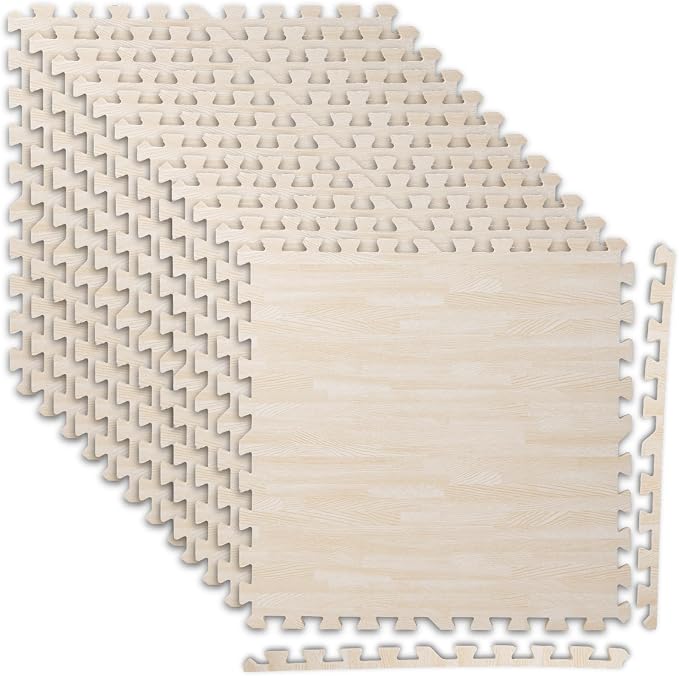 Art3d 96 Sq.Ft Eva Puzzle Exercise Mats, 24"x24" x 1/2" Thick Foam Interlocking Tiles for Flooring, Workout, Gym Equipments, Pack of 24, White Oak