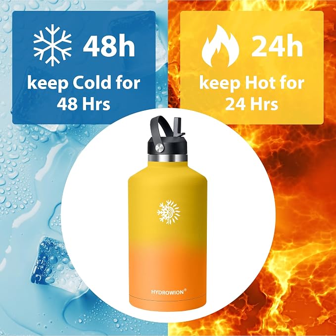 64oz Insulated Water Bottle, Triple Wall Vacuum Stainless Steel Bottle, 48H Cold & 24H Hot, Leak-Proof BPA-F Jug with Straw & Spout Lids for Sports & Outdoor