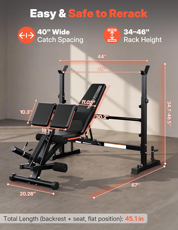 YOLEO 1+X Olympic Weight Bench with Upgraded Roman Chair/Preacher Curl/Leg Extension, Foldable 1870Lbs Wide Bench Press Rack with Ergonomic Support Backrest for Heavy Lifters for Home Gym