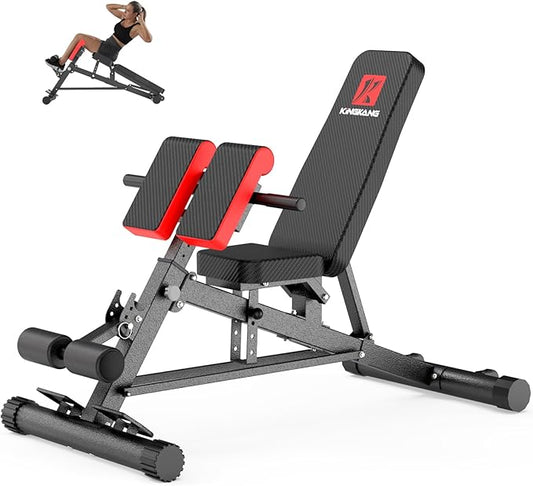 K KINGKANG Weight Bench,Load 1000LBS Roman Chair for Home Gym | Multi-Function Adjustment(10+7+4+4),for Bench Press/Sit-up/Back,Carbon Steel Frame with 2 Rear Wheels