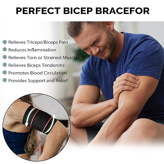 Bicep Tendonitis Brace for Pain Relief, Bicep Compression Sleeve | for Muscle Strains Recovery, Bicep Tendonitis Sleeve for Men and Women (Medium, 1Pair)