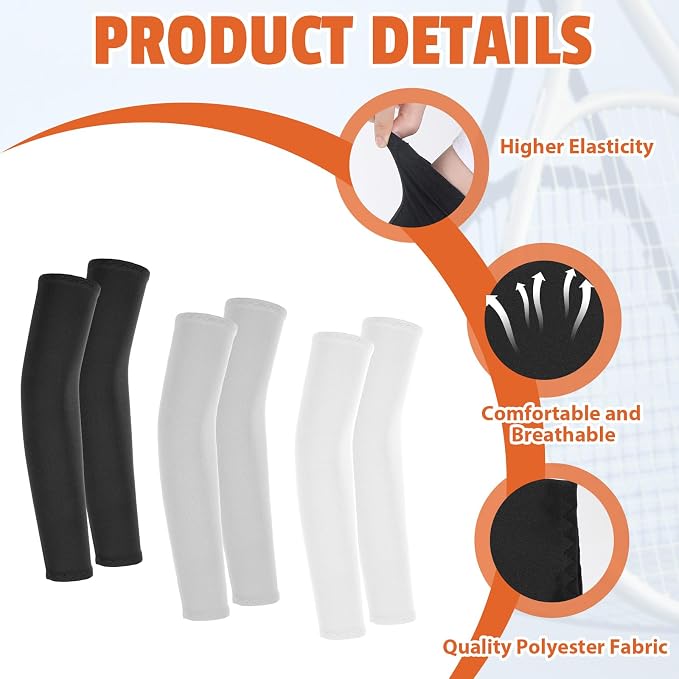 3Pairs Arm Sleeves for Kids, Outdoor Breathable Elastic Ice Sleeve for Youth Basketball Football Baseball Sports