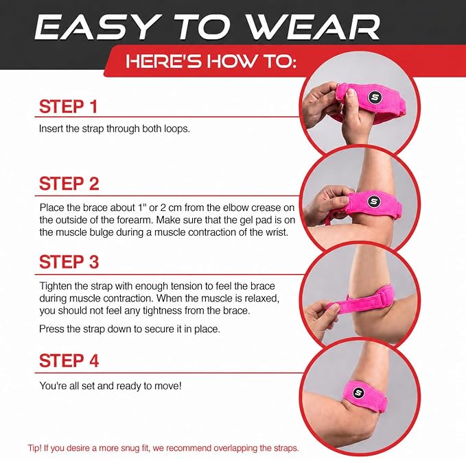 Sleeve Stars Tennis Elbow Brace for Men & Women, Elbow Brace for Tendonitis, Tennis Elbow Strap, Golfers Elbow Brace, Elbow Support Wrap for Tennis Elbow Relief, Fits 9"-23" (Pair/Hot Pink)