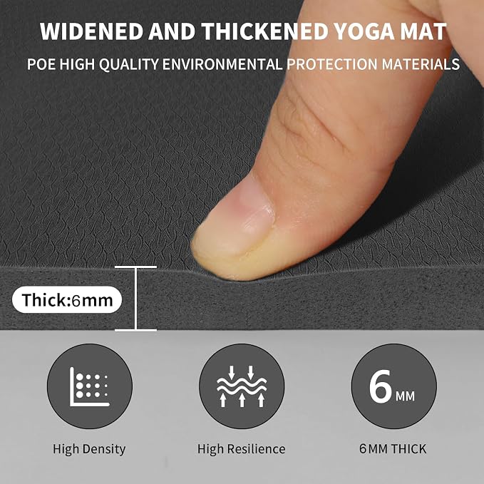 8mm & 10mm Thick Large Yoga Mat (6'x 4') - Extra Long and Wide Workout Mat for Men and Women, Non-Slip POE Fitness Mat, Eco-Friendly Exercise Mat for Home Workouts, Ideal for Yoga and Pilates