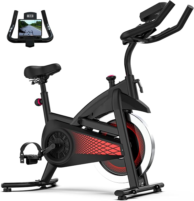 Exercise Bike with Bluetooth, Wool Felt Brake Pad Stationary Bike - 300lb Weight Capacity Quiet Belt Drive Indoor Cycling Bike for Home Cardio, Adjustable Handlebar & Extra Soft Seat, Digital LED Monitor